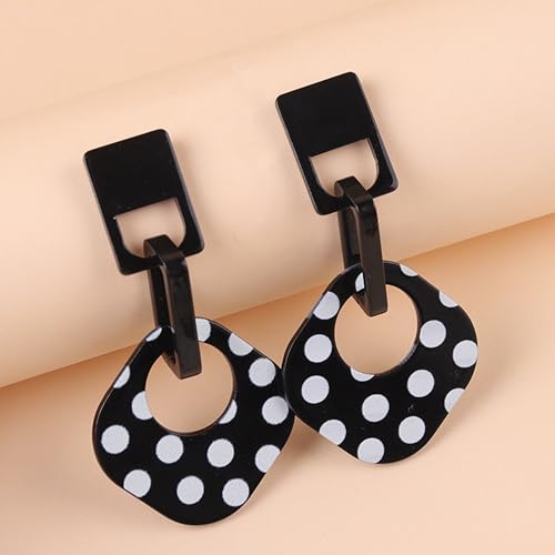 Handmade Lightweight Retro Polka Dot Square Hollow Round Dangle Drop Earrings Unique Chic Resin Geometric Stud Earrings For Women - style: black 2