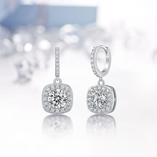 High-Carbon Diamond Hoop Earrings for Women Sterling Silver Cuff Earrings Drop Huggie Stud Halo Earrings with 18K - color: White2