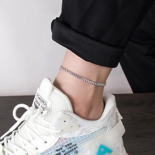 Dankadi 925 Sterling Silver Anklets Bracelet Women/Men Waterproof Simple Durable Chopin Chain/Cuban Link/Figaro/Box/Twist Rope Chain For Beach Foot Jewelry Gift - color: 3MM Cuban Chain, size: 27cm