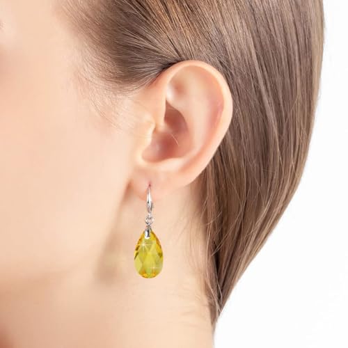Austrian Crystal Teardrop Dangle Hook Earrings for Women 14K Gold Plated Hypoallergenic Jewelry - color: Yellow