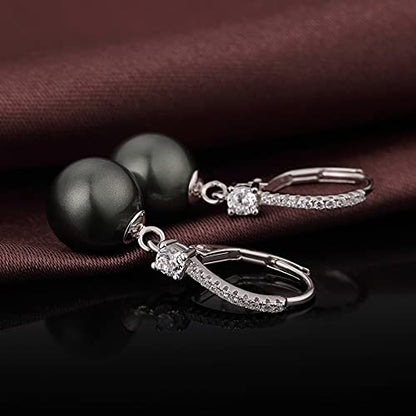 Jiamiaoi Pearl Dangle Earrings 925 Sterling Silver Pearl Earrings for Women 10mm White/Black Pearls - color: A3-Black-10mm Pearl