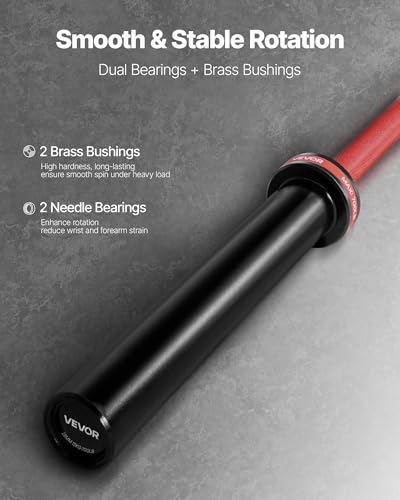 VEVOR 7FT/6FT/4FT Olympic Barbell Bar, Fits 2-Inch Weight Plates, Barbell Bar with Knurled Grip for Strength Training, Weightlifting, Squat, Deadlift, Bench Press, Curl, Overhead Press, 500lbs/700lbs/1000lbs Capacity - size: 6FT, 700LBS