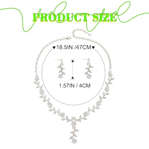 Sixexey Silver Rhinestone Jewelry Set Bridal Necklace Earrings for Women | Sparkly Prom Wedding Jewelry Accessories for Women