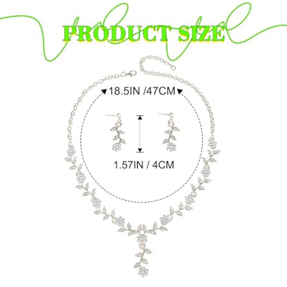 Sixexey Silver Rhinestone Jewelry Set Bridal Necklace Earrings for Women | Sparkly Prom Wedding Jewelry Accessories for Women