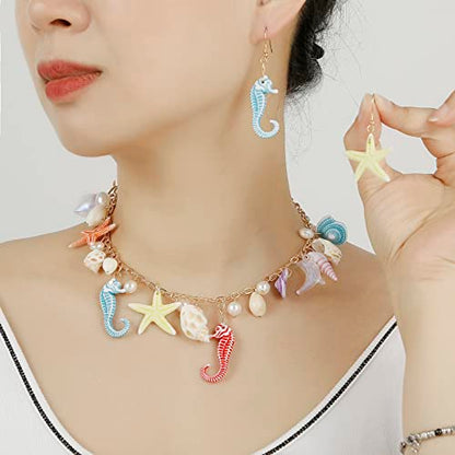 RUOFFETA Shell Starfish Necklace Bracelet Conch Statement Chunky Necklace Mermaid Costume Jewelry Beach Jewelry for Women - style: Necklace & Earrings