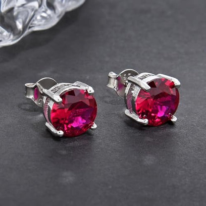 Adabele Authentic Sterling Silver Birthstone Stud Earrings 6mm 8mm Cubic Zirconia Imitation Diamond Gemstone Hypoallergenic Nickel Free Tarnish Resistant Women Fine Jewelry - color: July, size: 8mm/2 Carat/Large