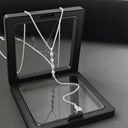 Luxval Lariat Silver Necklace for Women, Dainty Long Necklace Silver Y-Shaped Pendant Necklaces Trendy Beaded Chain Drop Necklaces Jewelry for Women Gifts - color: Silver-4CZ Y Necklace