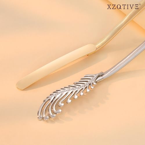 XZQTIVE 2 Pieces Women Skinny Metal Chain Waist Belt Stretchy Saree Cinch Belt for Dress Gold Sliver - color: 10 Gold, size: Fit waist 23-25 in