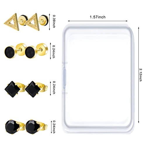 12 Pairs Black Stud Earrings Set for Men and Women - Stainless Steel Cross Jewelry Piercings - color: Gold