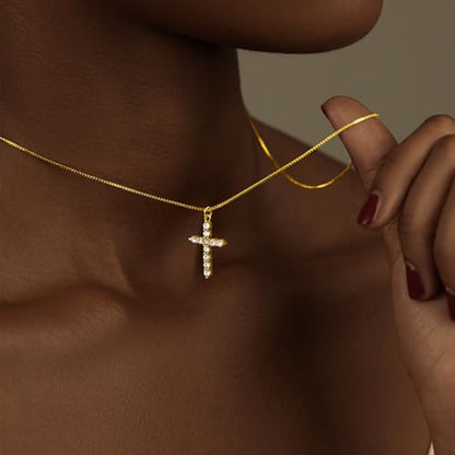 Poxtex Cross Necklace for Women Teen Girls, Dainty 14K Gold Silver Plated Cross Choker Jewelry Non Tarnish Waterproof Cute Simple Small Necklace Christian Baptism Religious Faith Jewelry Gifts - color: 09 Layered cross necklace-gold