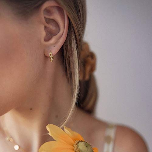 Huggie Hoop Earrings 14K Gold Plated Cubic Zirconia Dainty Simple Cute Beads Elegant CZ Circle Small Hoop Earring for Women Minimalist Handmade Hypoallergenic Jewelry - color: Link Hoop