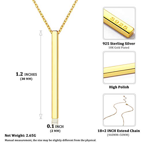 ChicSilver Customizable Vertical Bar Pendant Necklace 925 Sterling Silver Y Necklace Simple Fashion Jewelry Gifts for Women - style: B. 2mm Vertical Bar-Gold