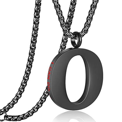 Initial 26 Letter A to Z Pendant Necklace for Teen Women Men 24" Chain | Large Alphabet Letter Personalized Charm Pendant,Engraving Red 'I CAN DO ...' on Back - style: O