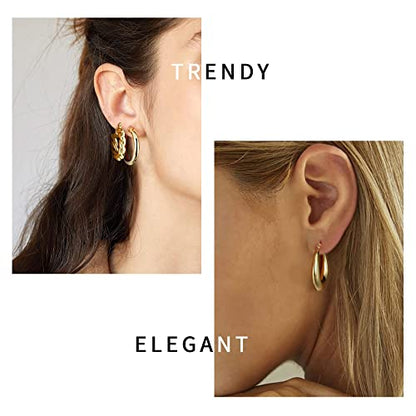 9 Pairs Gold Hoop Earrings for Women, 14K Real Gold Plated Chunky Hoop Earrings Set for Women Hypoallergenic Thick Lightweight Earring for Womens Jewelry Gifts - color: Rose Gold-Plated