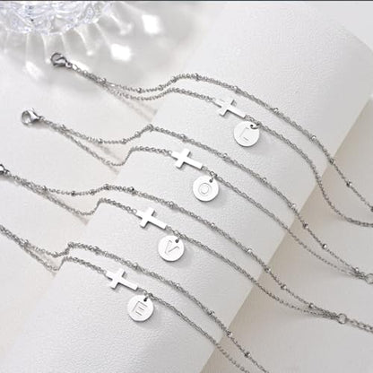 Gold Cross Ankle Bracelets for Women | Anklets for Women Waterproof with Initial Charm (A-Z) | Non Tarnish Summer Beach Jewelry Gifts for Her - color: Silver L