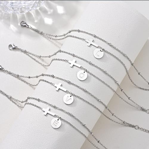 Gold Cross Ankle Bracelets for Women | Anklets for Women Waterproof with Initial Charm (A-Z) | Non Tarnish Summer Beach Jewelry Gifts for Her - color: Silver N
