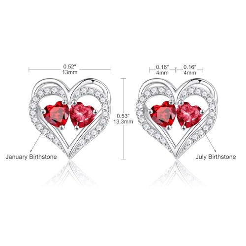 Heart Earrings for Women - Birthstone Earrings | 925 Sterling Silver, Stud Earrings, Gift Box Packaging, Anniversary Birthday Gifts for Women Wife Girlfriend Mom - color: 01-07-Jan-Jul Birthstone