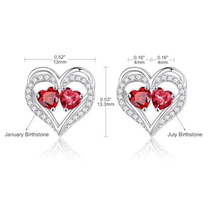 Heart Earrings for Women - Birthstone Earrings | 925 Sterling Silver, Stud Earrings, Gift Box Packaging, Anniversary Birthday Gifts for Women Wife Girlfriend Mom - color: 01-07-Jan-Jul Birthstone