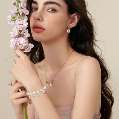 26PCS Pearl Letter Charms A-Z Alphabet Pendants for Making Jewelry 18K Gold Initial Charm Trendy Slider Pearls Capital Beads for Bracelet Necklace Choker Earrings DIY Crafts Anniversary Birthday Gifts - color: Silver