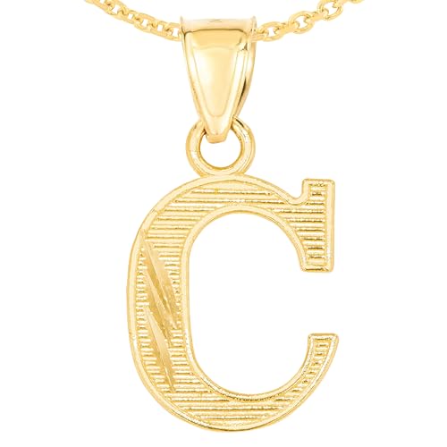 Floreo 10k Yellow Gold 0.45" Personalized Lighting Alphabet Letter A - Z Initial Charm Pendant with optional Extendable Chain Necklace - size: Pendant with Adjustable Chain, 18", style: - C -