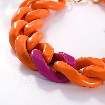 Firstmeet Statement Chunky Acrylic Chain Link Choker Necklace for Women - color: Orange