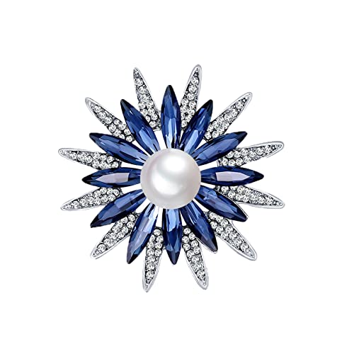 seven wolves Women Crystal Bouquet Brooch Pin All-Match Accessories Rhinestone Brooches and Pins - color: Blue D