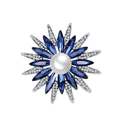 seven wolves Women Crystal Bouquet Brooch Pin All-Match Accessories Rhinestone Brooches and Pins - color: Blue D