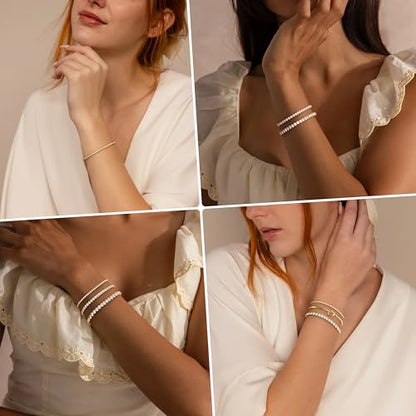 925 Sterling Silver Bracelets for Women Stack, Trendy Tennis Bangle Cuff Jewelry Set 14K Gold Plated, Adjustable Bracelet Set for Wrist Essentials, Women Fashion Watch Band Acecessories - style: Bracelet_3pcs(Gold Tennis Set)