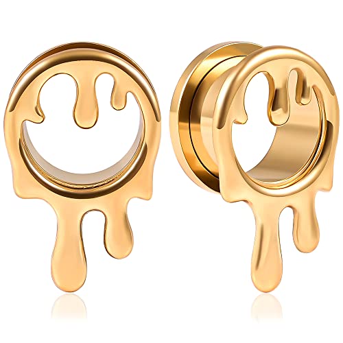 DOEARKO 2PCS Ear Gauges Cool Bat Saddle Ear Plugs Tunnels 316 Stainless Steel Hypoallergenic Earrings Gauges for Ears Expander Body Piercing Jewelry - color: #298 Gold, size: 5/16"