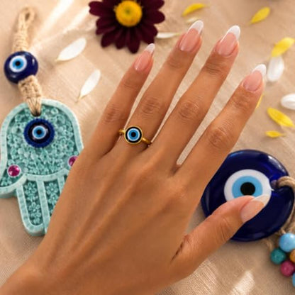Ello Elli Gold Tone Evil Eye Ring for Women, Gold Plated Stainless Steel Band, Evil Eye Protection Design, Minimalist Everyday Jewelry