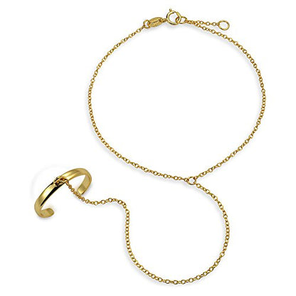 Delicate Hand Chain Ring & Bracelet .925 Sterling Silver 14K Gold Plated - color: Gold