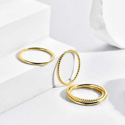 Stackable Gold Rings for Women Non Tarnish Dainty 14K Gold Plated 3PCS Knuckle Rings Set Cubic Zirconia Thumb Rings Trendy Statement Promise Wedding Bands Engagement Rings Size 6 7 8 9 10 - color: Gold-002