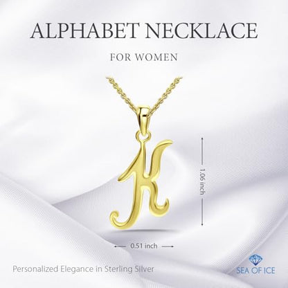SEA OF ICE Letter Initial Necklace, Alphabet Letter Pendant Necklace, Sterling Silver, Gold, Rose Gold Necklace for Women, Elegant Initial Necklaces, Personalized Custom Women's Necklaces - color: Yellow Gold - K