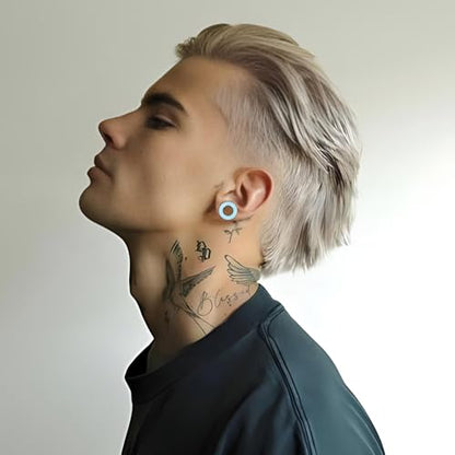 20Pcs Silicone Ear Gauges 2G-25mm Flexible Ear Tunnels Gauges Soft Expander Stretching Ear Plugs Tunnels Black Earring Piercings Jewelry for Men Women - color: Thick Lake Blue Silicone