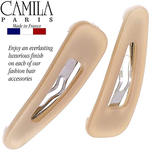 Camila Paris CP3056 French Hair Barrettes Clips, Snap Hair Slides Clic Clac for Women, Styling Girls Side Slide-in Metal Snap Pin Hair Accessories for Women. Strong Hold, No Slip Grip, Made in France - color: Beige 1.25"