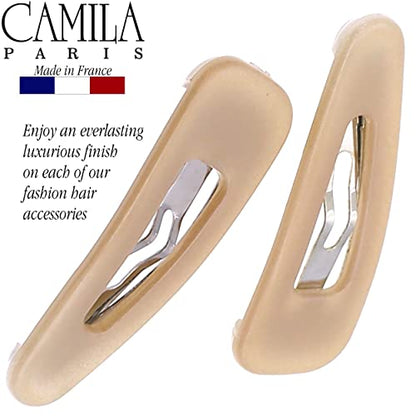 Camila Paris CP3056 French Hair Barrettes Clips, Snap Hair Slides Clic Clac for Women, Styling Girls Side Slide-in Metal Snap Pin Hair Accessories for Women. Strong Hold, No Slip Grip, Made in France - color: Beige 1.25"