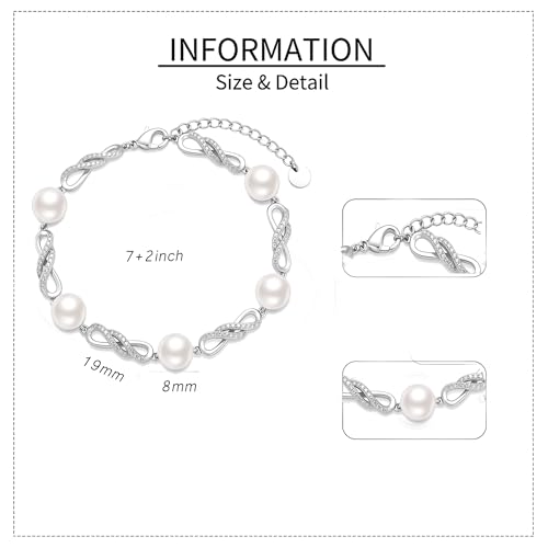 Pearl Bracelet 18K White Gold Plated Infinity Bracelet Jewelry for Women - color: silvery