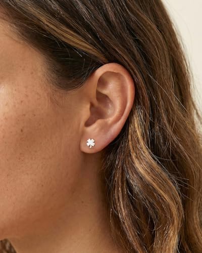 Flat Back Earrings for Women Cartilage Helix | Comfortable Dainty Cute Dragon Bee Bird Phoenix Dragonfly Cute Animal Leaf Spiral Rhombus Design Flatback Stud Earrings - color: silver clover