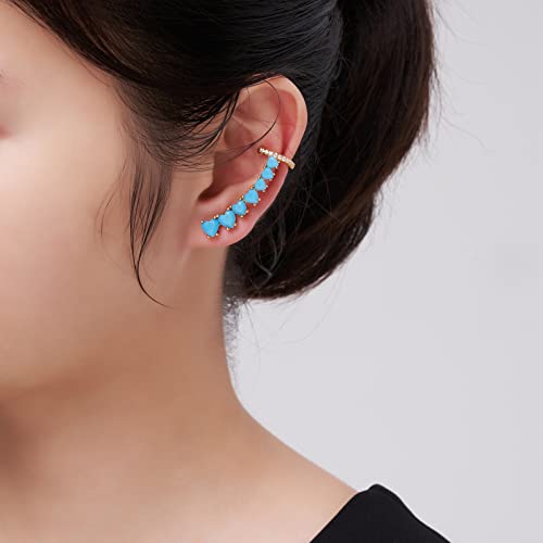 925 Sterling Silver Post Stud Earrings for Women Cartilage Ear Cuffs Hoop Climber 7 Multcolors Cubic Zirconia CZ Hypoallergenic Piercing Gifts For Her - color: Turquoise Gold