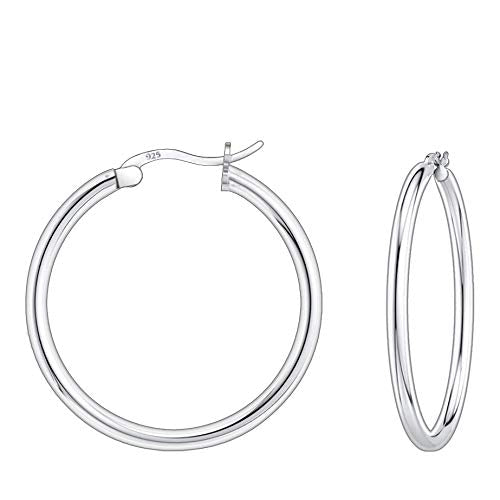 Savlano 925 Sterling silver Round Hoop Earrings for Women & Men Comes in 10MM-25MM - size: 25 Millimeters