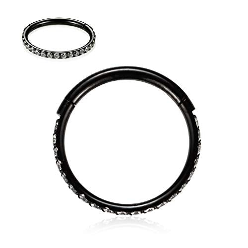 FUNLMO 20G 18G 16G 12G Nose Ring Hoop Conch Rook Daith Helix Tragus Piercing Jewelry 316L Surgical Steel Cartilage Earring Conch Hoop Earring Septum Jewelry Belly Lip Ring 5mm to 14mm - color: Black-Clear CZ, 1pc