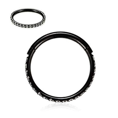 FUNLMO 20G 18G 16G 12G Nose Ring Hoop Conch Rook Daith Helix Tragus Piercing Jewelry 316L Surgical Steel Cartilage Earring Conch Hoop Earring Septum Jewelry Belly Lip Ring 5mm to 14mm - color: Black-Clear CZ, 1pc