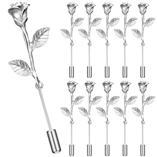 16 Pcs Fashion Rose Metal Floral Lapel Brooch Pin Suit Tuxedo Corsage Dress for Wedding Anniversary, for Women Men - color: Silver, style: Classic
