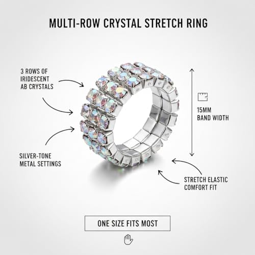 Sparkling Rhinestone Ring Set Trendy Elastic Rhinestone Crystal Stretch Ring Stackable Jewelry for Women Girls - color: Colorful-A