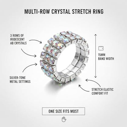 Sparkling Rhinestone Ring Set Trendy Elastic Rhinestone Crystal Stretch Ring Stackable Jewelry for Women Girls - color: Colorful-A