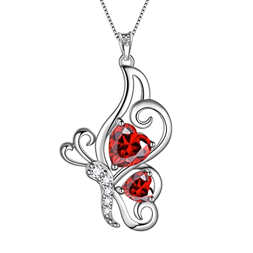 Butterfly Heart Necklace Birthstone Pendant Necklace Earrings Bracelet Women 925 Sterling Silver Animal Butterflies Birthstone Pendant Crystal Birthday Jewelry Wedding Gift - color: A.January-necklace