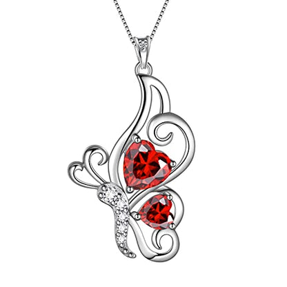 Butterfly Heart Necklace Birthstone Pendant Necklace Earrings Bracelet Women 925 Sterling Silver Animal Butterflies Birthstone Pendant Crystal Birthday Jewelry Wedding Gift - color: A.January-necklace