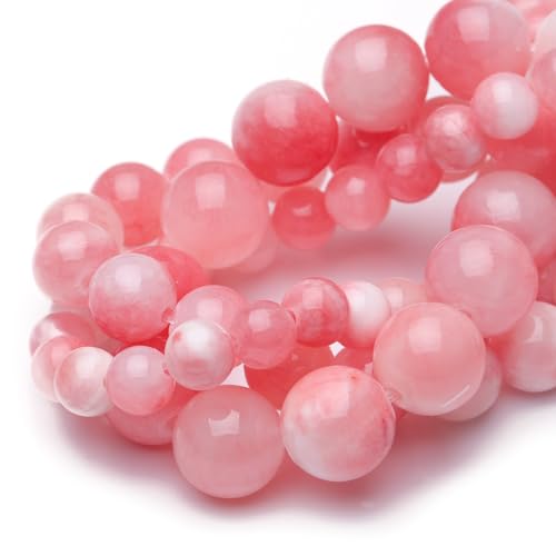 8mm Natural Stone Beads for Jewelry Making,Pink White Jade Polished Smooth Round Gemstone Beads for Bracelet Necklace 15 Inch - color: Pink White Jade, size: 8mm