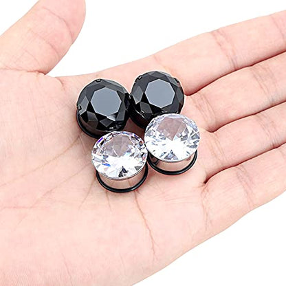 YOFANST 6pcs-12pcs Stainless Steel Clear Black Zircon Ear Tunnels Clear CZ Ear Stretcher Expander Piercing Diamond Gauge Plugs Set 8g-5/8 inch - color: 4pcs, 4g(5mm)