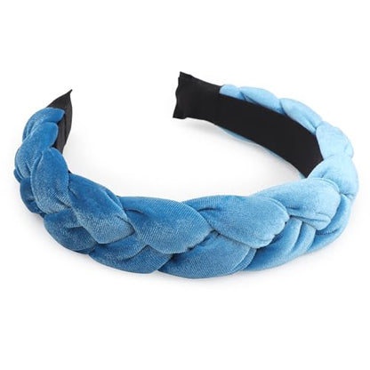 DRESHOW Braided Headbands for Women Velvet Hair Hoop Elastic Criss Cross Hair Bands Accessories - color: 01 Pc Velvet Braided: Lake Blue